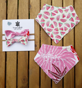 Pink Monstera and Watermelon Bibs&Bows