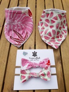 Pink Monstera and Watermelon Bibs&Bows